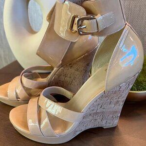 Stuart Weitzman Patent Wedge Sandals | Size 10